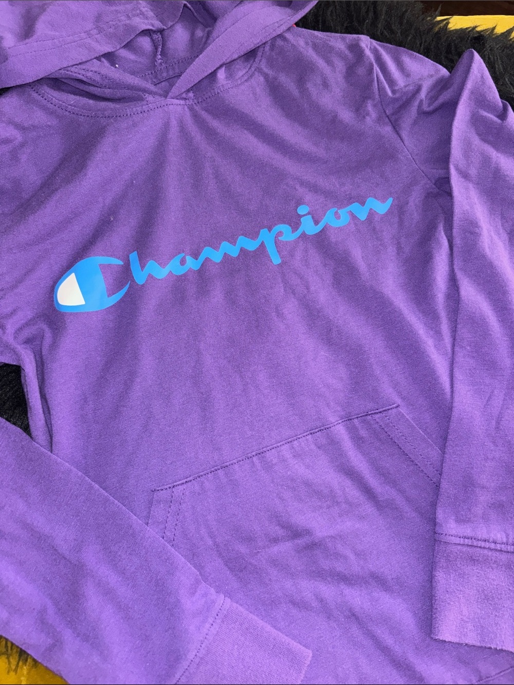 Girls Champion Purple Hooded Long Sleeve Shirt S